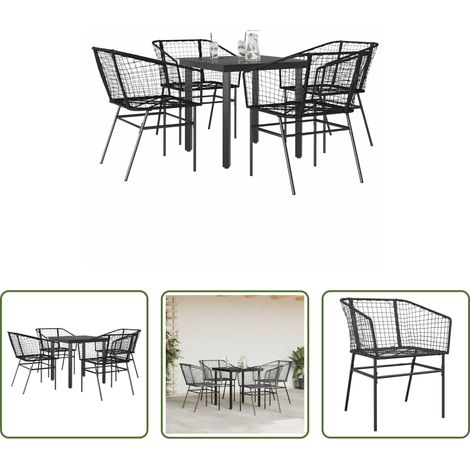 vidaXL Table de jardin - Ensemble à manger de jardin 5 pcs noir résine tressée verre (1/5)