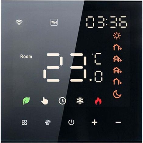 Thermostat intelligent 16A, panneau de contrôle de température programmable à commande vocale, interrupteur de thermostat de sol pour climatisation (noir) (1/4)