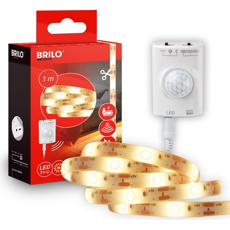 Briloner Striscia LED Ricaricabile 1 m Sensore Movimento Timer 3000K USB-C Autoadesiva Bianco - Nastro LED Soggiorno Camera Da Letto (1/5)