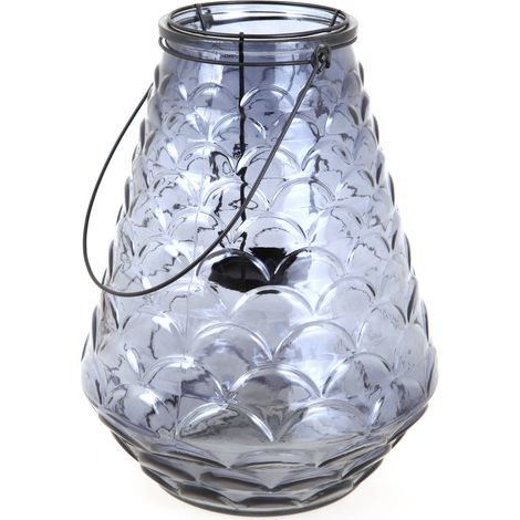 Laterne aus Glas mit Griff, Ø 24 cm, grau