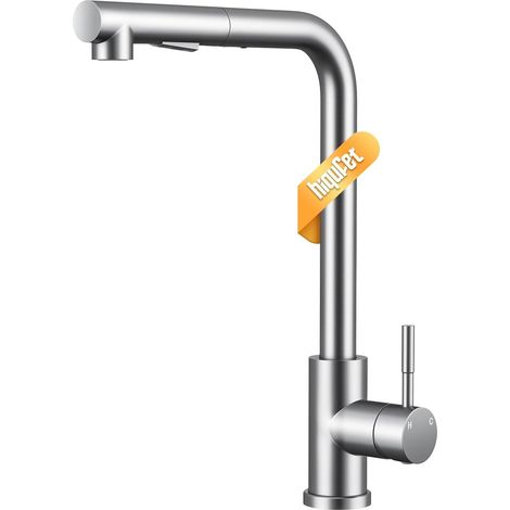 Robinet Cuisine, Bec Haut en Acier Inoxydable avec Rotation à 360°, Deux Modes et Installation DIY Facile, Nickel Brossé (1/5)