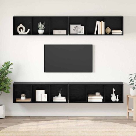 Conjunto de mueble de TV 4 pcs Roble Negro Madera de ingeniería vidaXL (1/5)