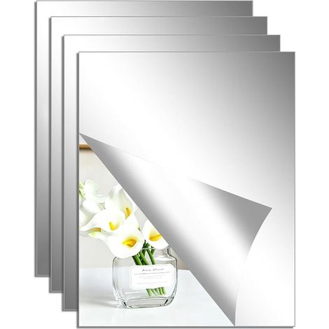 Wall Mirror Stickers, 20 x 30 cm, Squares Flexible Mirror Adhesive Wall Sticker for Bedroom, Living Room, Bathroom, Bedroom (1/5)