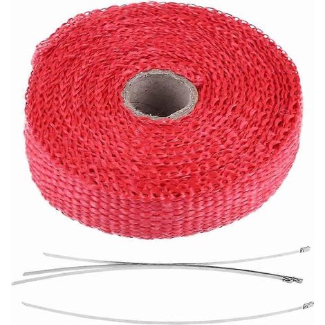 Ruban isolant thermique pour échappement de voiture de 5 m avec 4 attaches de câble en acier inoxydable rouge (1/4)