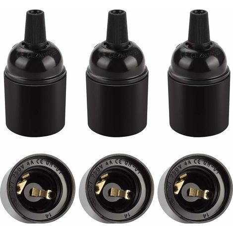 Douille E27 vintage noire, suspension rétro Edison, adaptateur de support de lampe en bakélite solide, parfait pour la décoration, l'industrie et le bricolage, lot de 6 (1/4)