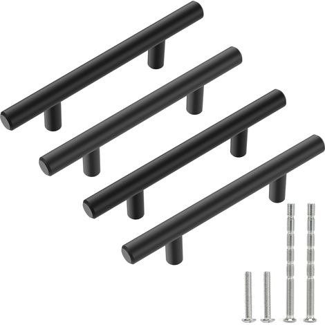 Lot de 4 poignée meuble, Fabriqué en aluminium massif, espacement des trous 128 mm, vis incluses, poignee cuisine, poignée placard, poignee tiroir, poignées garde-robe (noir) (1/5)
