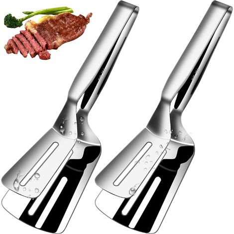 Espátula de cocina de 30 cm de largo, acero inoxidable 304, espátula ranurada, doble hoja, herramienta para cocinar y servir, para sujetar y voltear alimentos. (1/5)