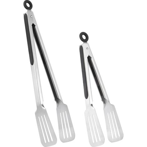 Confezione da 2 pinze a spatola in acciaio inossidabile per grigliare, cucinare e girare, presa forte per costine, bistecche e pesce, presa comoda, chiusura facile, 9 pollici e 12 pollici