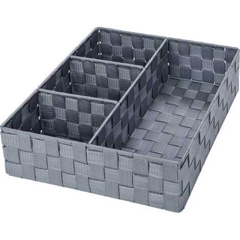 Panier de rangement WENKO Adria Gris 4 Compartiments 32x10x32 cm Organisateur salle de bain en plastique avec 3 petits et 1 grand compartiment pour rangement cosmétiques et accessoires de bain (1/5)