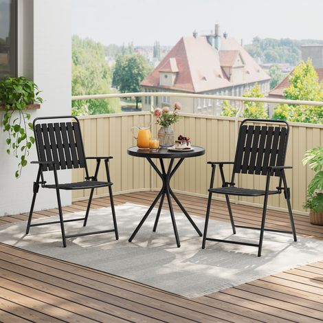 WOLTU 3-teilig Gartenmöbel Set Balkonmöbel Bistrotisch und 2 Klappbare Stühle, Bistrosets für Balkon Terrasse Garten, Schwarz