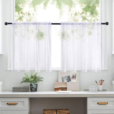 (60x76CM) Lot de 2 sheer Rideau Chambre, Rideau Semi Transparent Voilage, Rideaux Sheer White Rideaux（Canne non incluse）