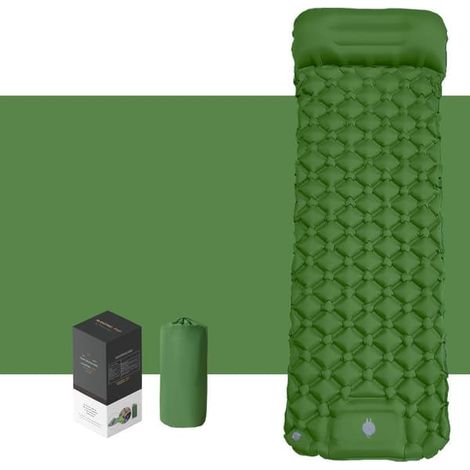Matelas de couchage, Matelas de couchage gonflable ultra-léger pour camping, pompe intégrée, ultime pour le camping, randonnée, vert armée - couleur (1/5)