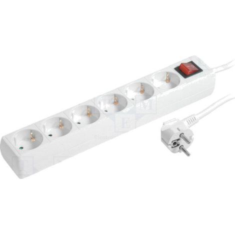 Multiprise blanche avec rallonge 1.5m - parafoudre - 6 prises 230VAC 16A