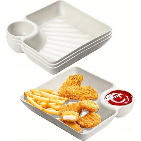 Ensemble de 4 plateaux de séparation rectangulaires en plastique - parfait pour les frites, les sushis et les amuse-gueules. (1/5)