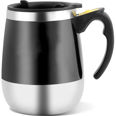 Tasse magnétique auto-mélangeuse en acier inoxydable électrique, noir, tasse à café avec agitateur intégré. (1/5)