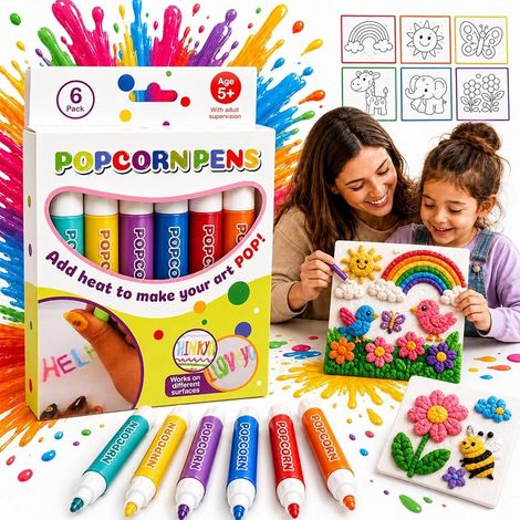 Stylos à popcorn (lot de 6 ou 12), stylos magiques 3D à popcorn, stylo cornet à popcorn, A