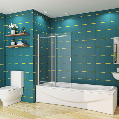 H.1400mm x L.900mm pivot Sliding Chrome Bath Shower Screen 6mm Safety tempered Glass (1/5)