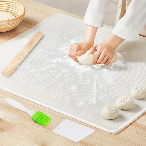 Silikon-Backmatte, 70 x 50 cm, wiederverwendbare Gebäckmatte zum Ausrollen von Teig, antihaftbeschichtetes Backblech mit Messskala, rutschfest für Fondant, Kekse, Brot und Pizza (1/5)