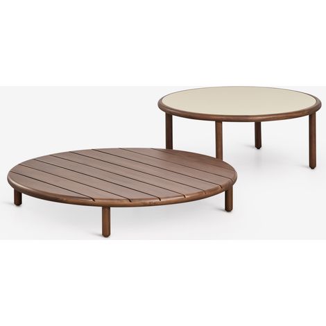 SKLUM Set aus 2 runden Couchtischen für den Garten aus Akazienholz Olivia Akazienbraun dunkel - Beige Semoline             Akazienbraun dunkel                     