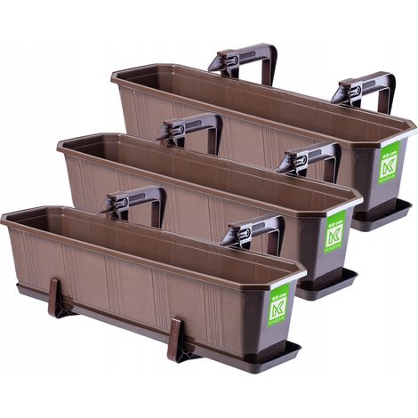 KADAX 3x Caja de balcón 60 cm con asas marrón (1/5)