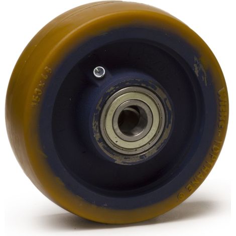 Roue polyuréthane jante fonte 150 x 48 alésage 20 longueur de moyeu 60 mm (1/2)