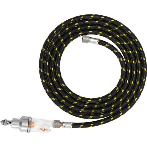Kit d'accessoires pour aérographe professionnel : tuyau d'aérographe tressé en nylon de 1,8 m (5,9 pi) avec raccords de 1/8" aux deux extrémités et séparateur huile-eau à interface 1/8". (1/5)