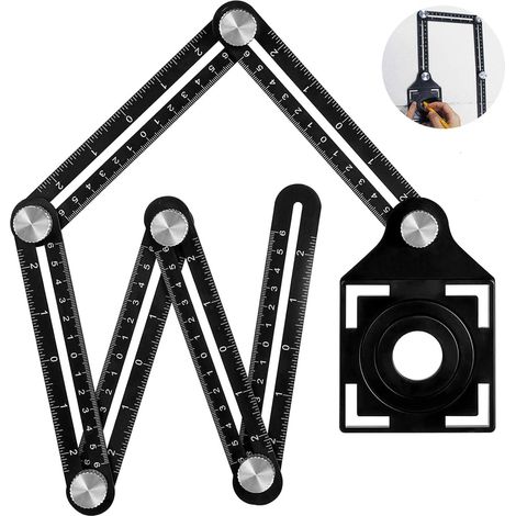 Mehrwinkel-Messlineal, 6-seitiges Klapplineal aus Aluminiumlegierung mit Positionierungsloch, für Heimwerker, Tischler, Fliesenleger, Handwerker