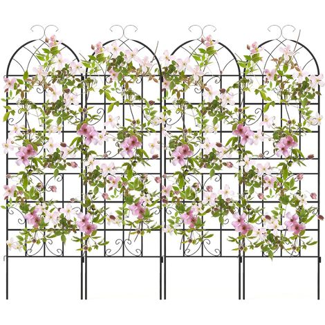 COSTWAY Set de 4 Enrejado de Jardín de Metal, 180x50cm, Enrejado Decorativo Exterior para Plantas Trepadoras, Flores, Verduras, Valla Inoxidable para Jardín, Patio, Terraza, Negro