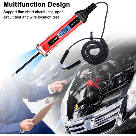 Penna tester elettrica bipolare, tester per cablaggi automobilistici, display LCD digitale, alimentazione automobilistica 3-72V, strumenti di riparazione e collaudo per autoveicoli. (1/5)
