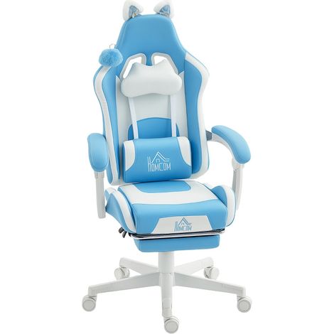 Chaise Gaming Larum Reclinable Repose-pieds Coussins Cuir Synthétique Blanc Rose (1/5)