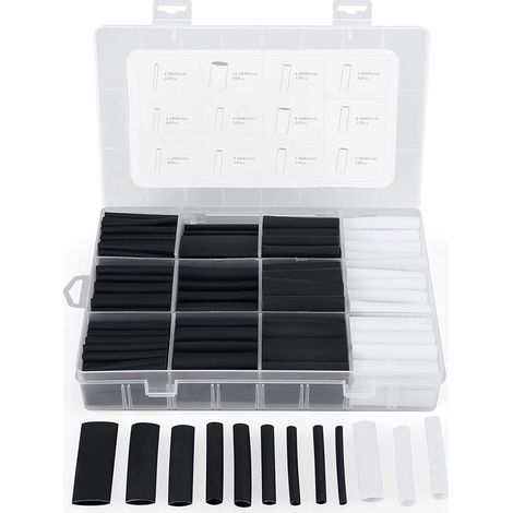 Gaine Thermorétractable - Rapport 3:1 - Polyoléfine - Pour Isolation Électrique Fils Dénudés - 300 Pièces 7 Diamètres 2 Couleurs (1/5)