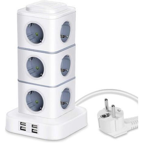 BARKBUSTERS Tour Multiprise, 12 Prises Multiprise Electrique (2500W / 10A) avec 4 Ports USB, Multi Prises électriques Parafoudre Multiprise Verticale pour Maison Bureau, Rallonge 3M (1/5)