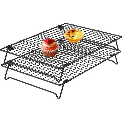 2 Pack Stackable Cooling Rack 34 x 24 x 5.5 cm with Foldable Legs Non-stick Rectangular for Cooking, BBQ, Drying, Cooling (1/5)