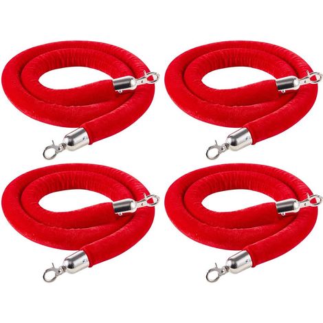 Velours rouge et crochets argentés pour un balisage soigné : 4 cordes pour poteau de guidage 1,5 m, théâtre et mariages (1/5)