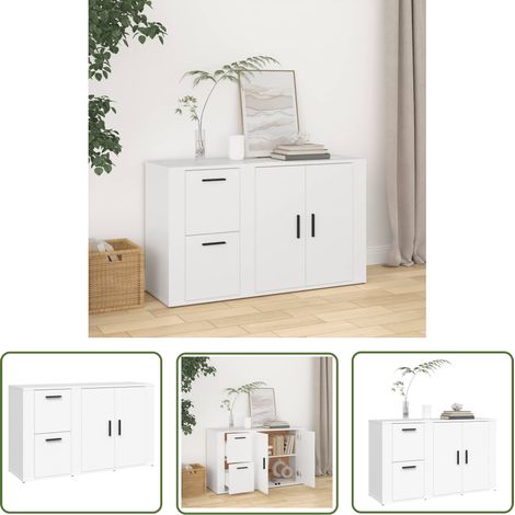 The Living Store Buffet Blanc 100x33x59,5 cm Bois d'ingénierie - Buffet - Meuble De Rangement - Armoire - Commode - Mobilier (1/5)