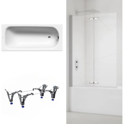 Kaldewei 170x75 cm Ensemble baignoire Saniform universelle + Pare baignoire pliable, 2 volets chrome + pieds (KW3731-SETP2) (1/5)