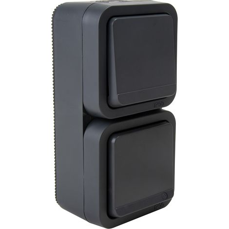 Prise type E IP55 - 2P+T 16A + va et vient - bornes auto - saillie - gamme Granite - Protec (1/5)