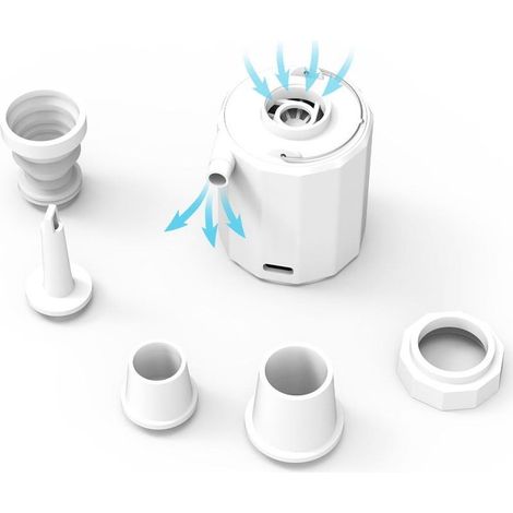 Pompe à air électrique portable rechargeable avec 5 embouts et lumière LED pour gonfler matelas gonflable, bouée ou autre matelas de piscine.-AquaForge (1/5)