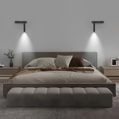 2 Stück Modern LED Wandleuchte 330° Wandstrahler Spot Drehbar Innen Wandlampe mit Taste Schwarz Wandspot Kaltweißes Licht