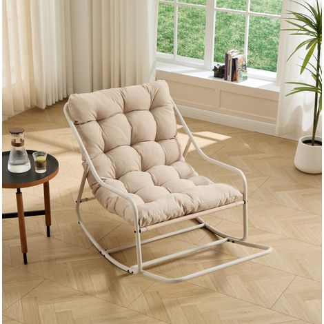 Chaise longue à bascule d'extérieur en acier beige avec coussin épais, 75x116x82 cm, mouvement réglable (1/5)