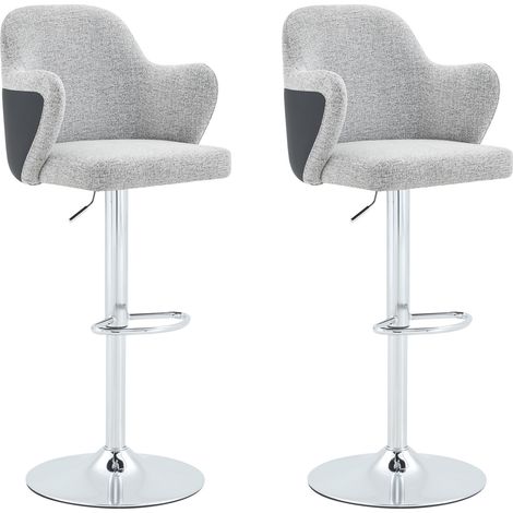 Set de 2 tabourets de bar gris clair, tissu lin, hauteur réglable, pivot à 360° avec accoudoirs (1/5)