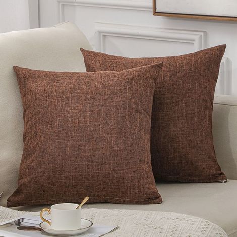 Taie Oreiller 50x50,Taie D'oreiller en Lin,Doux et Durable,Brun Vintage,2PC (1/5)