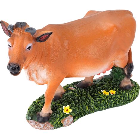 Statue de vache Résine Imperméable Sculpture animalière décorative pour jardin pelouse patio extérieur jaune 21.5cm (1/5)