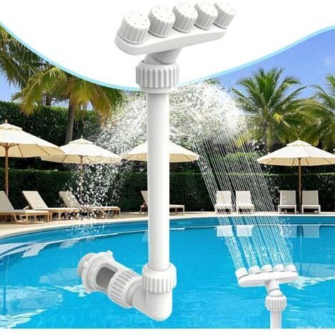 Fontaine de piscine réglable à 5 buses, adaptée aux piscines hors sol et enterrées, contrôle directionnel à 360°, avec 2 adaptateurs, arroseur cascade rafraîchissant haute efficacité et aérateur (vers (1/5)