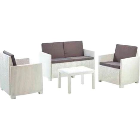 PROGARDEN tresillo arena blanco 4 piezas 8 cojines conjunto , Tresillo arena blanco 4 piezas 8 cojinesConjunto de jardín compuesto por una mesita de centro con forma cuadrada y