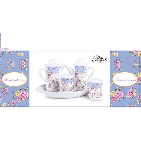 Set Menage da The Tè i Ceramica con Tazze e Vassoio Decoro Romantic Rose (1/2)