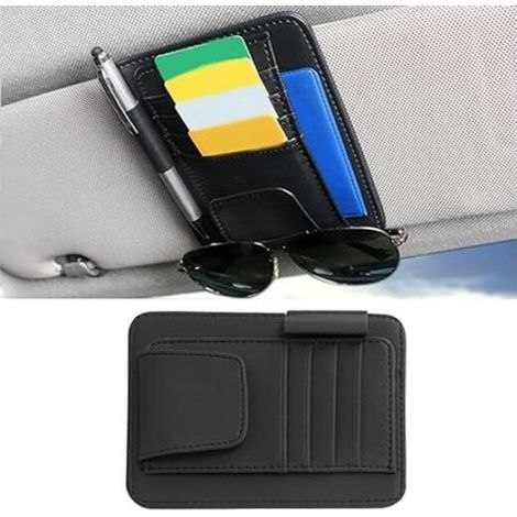 Organizzatore per aletta parasole auto - Porta carte - Occhiali - Documenti - Supporto per aletta parasole - Multitasche - Porta carte per auto - Per aletta parasole - Adatto per banconote, libretto d (1/5)