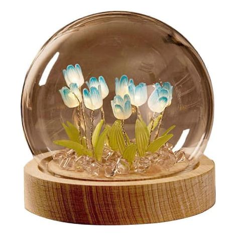 Veilleuse tulipe faite main à faire soi-même, lampe décorative en forme de fleur, lampe de chevet pour la chambre, cadeau idéal pour les filles, bleu, ensemble complet (1/5)