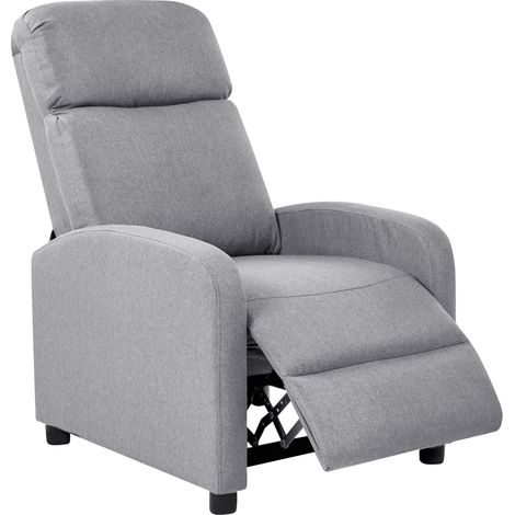 Sillón reclinable ergonómico de lino sintético respaldo y reposapiés ajustables estructura de madera gris Eminence