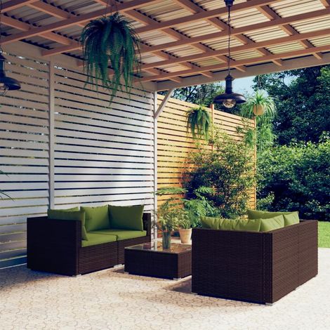 Salon de jardin 5 pcs Ensemble Table et Chaise de Jardin - avec coussins Résine tressée Marron BV179603 - BonneVie (1/5)